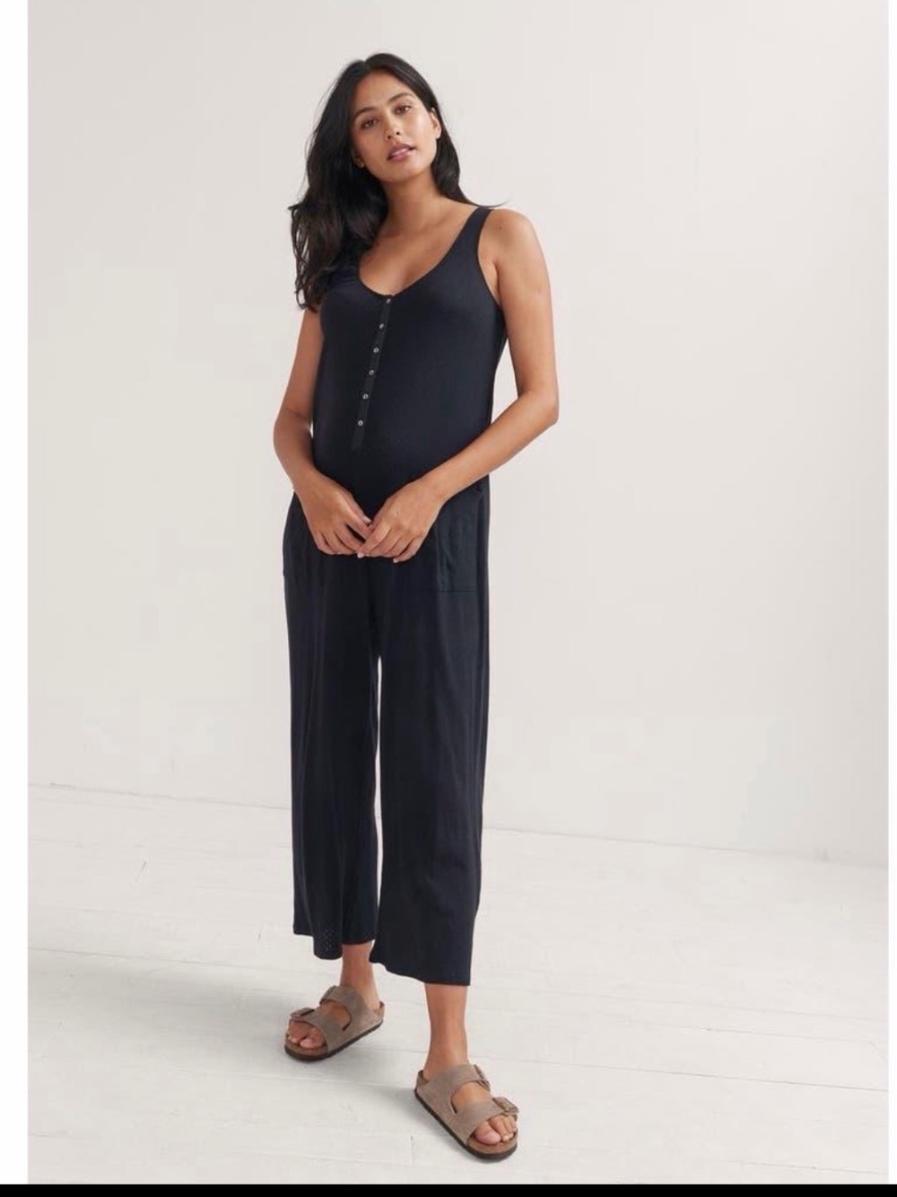 Hatch Black Sleeveless Button-Front Wide Leg Jumpsuit